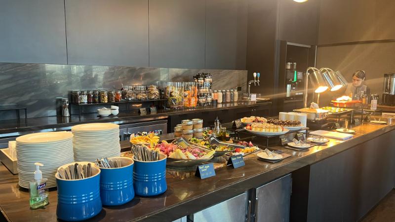 Fresh and beautifully arranged evening appetizer buffet at JW Marriott Executive Lounge, Vancouver.