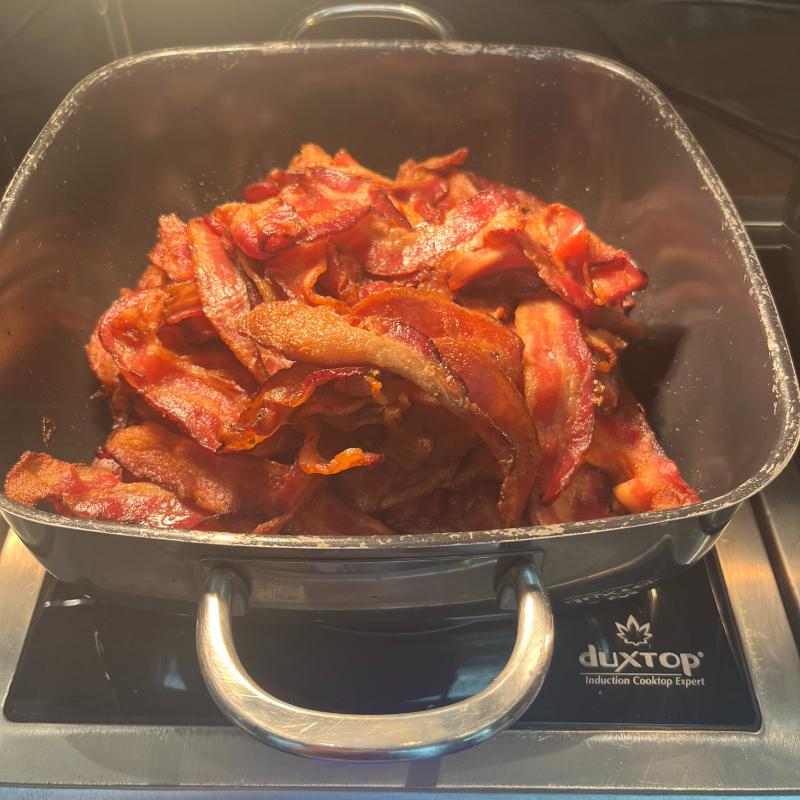 All-you-can-eat bacon and chicken sausage served during breakfast at JW Marriott Executive Lounge.