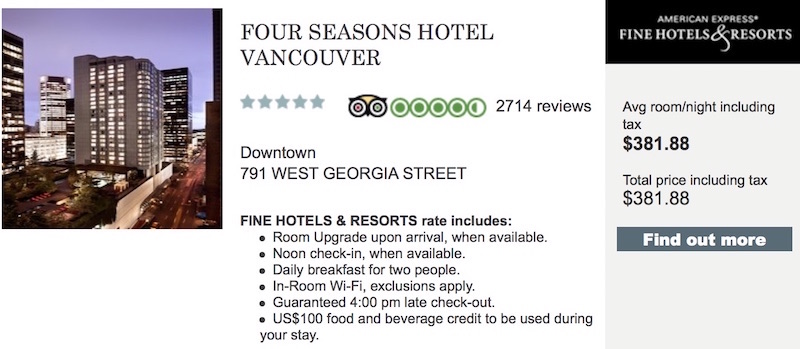 American Express Fine Hotels and Resorts - Four Seasons Vancouver