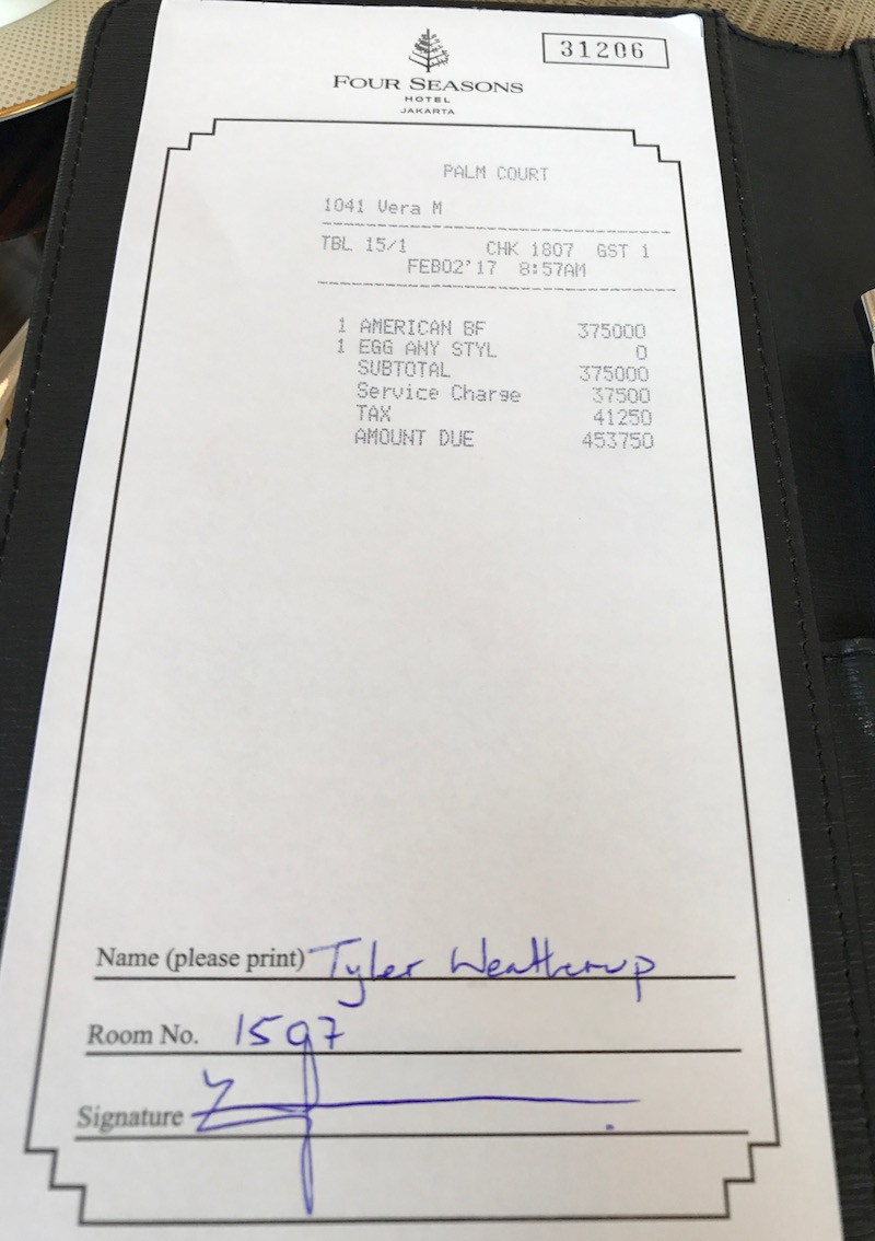 Palm Court Breakfast Bill