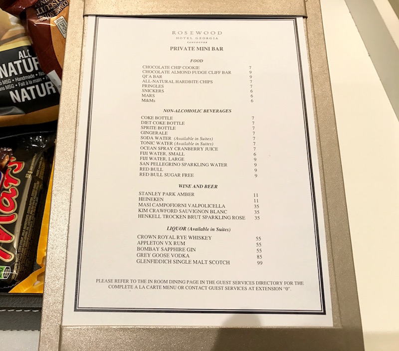 Minibar Price List 