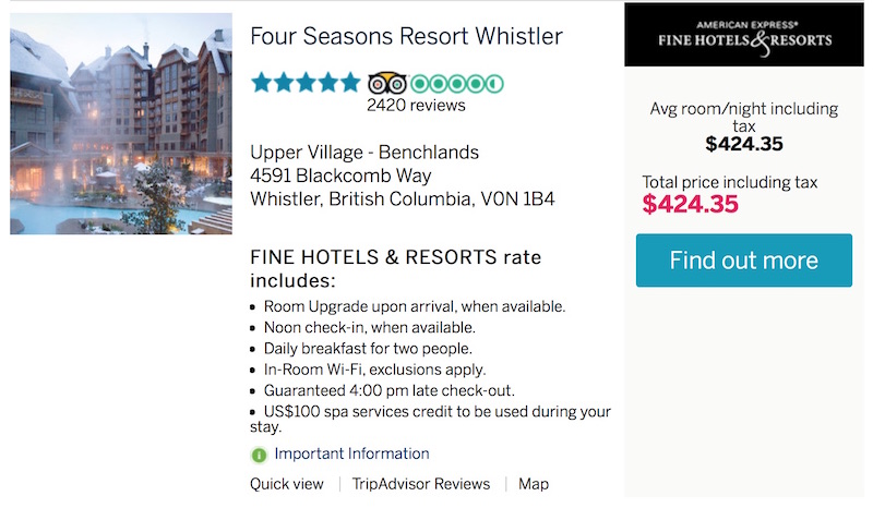 American Express Fine Hotels And Resorts Daily Rate
