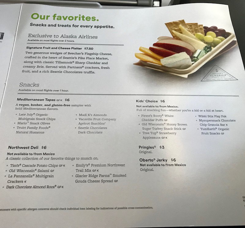 Alaska Airlines Premium Economy Menu
