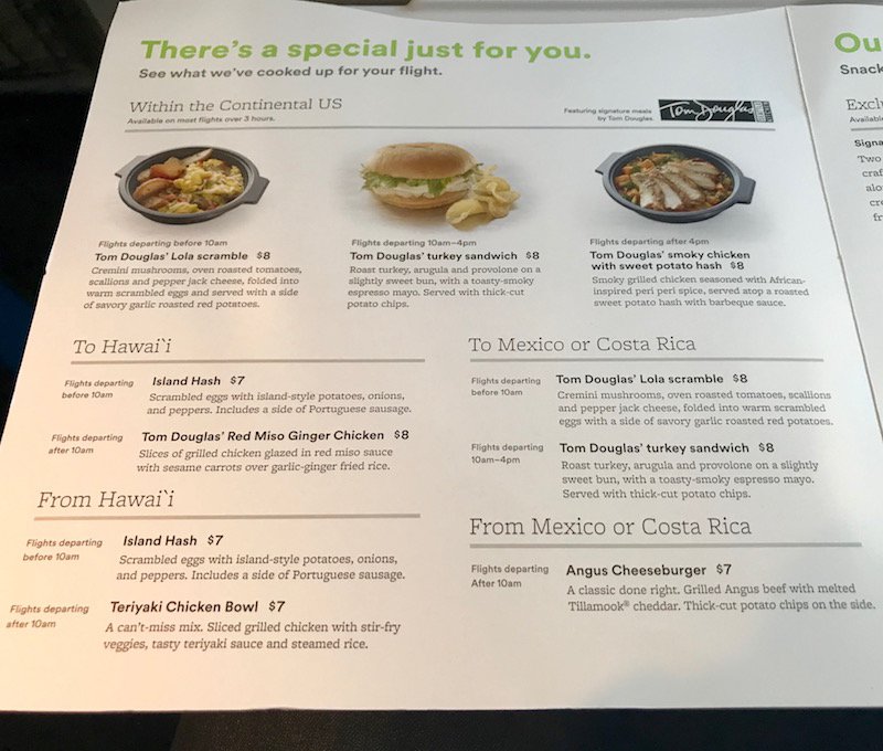 Alaska Airlines Premium Economy Menu