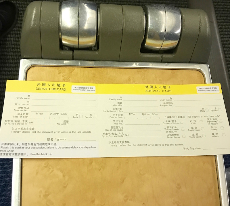 Chinese Immigration Card