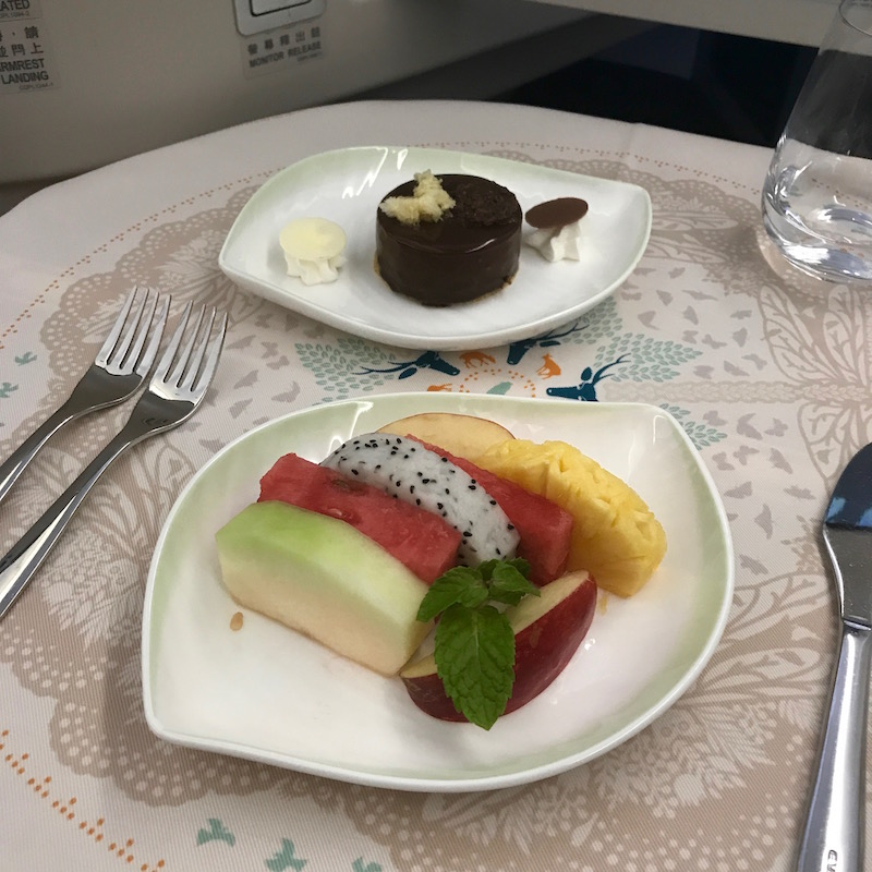 EVA Air Business Class dessert - Fruit And Orange Chocolate Cake